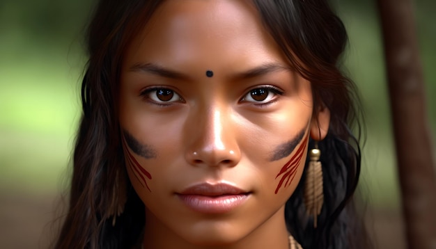 A woman with native american tattoos on her face