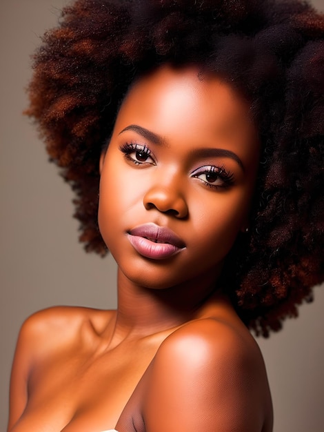 Photo a woman with natural hair and a pink lip