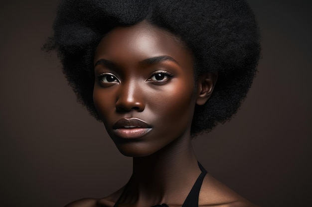 Premium Photo | A woman with a natural haircut and a dark background