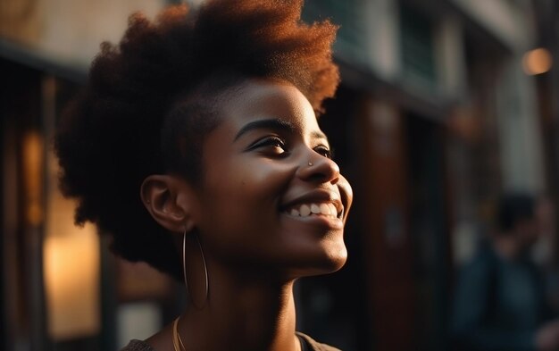 Photo a woman with a natural haircut smiles at the camera