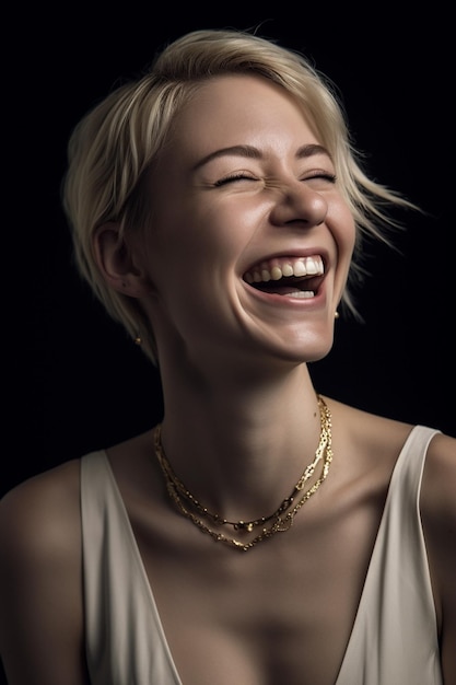 A woman with a necklace that says'i'm a lady '