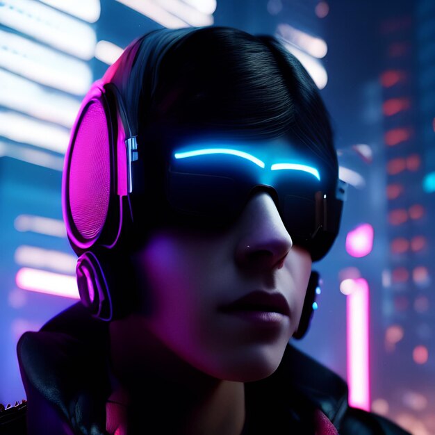 A woman with a neon light on her face and a neon light on her face.