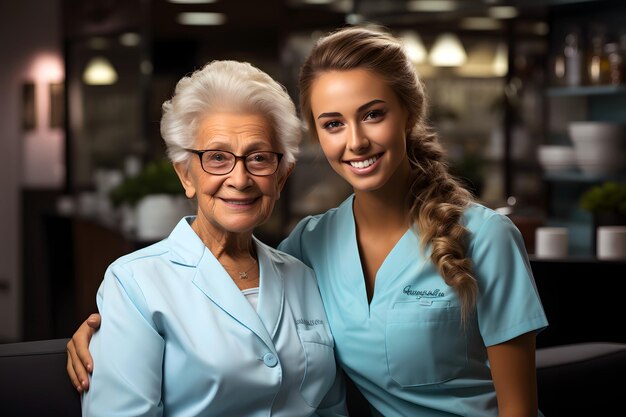 A woman with a nurse and a young woman smiling