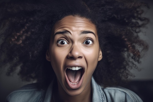 A woman with an open mouth and a big smile on her face