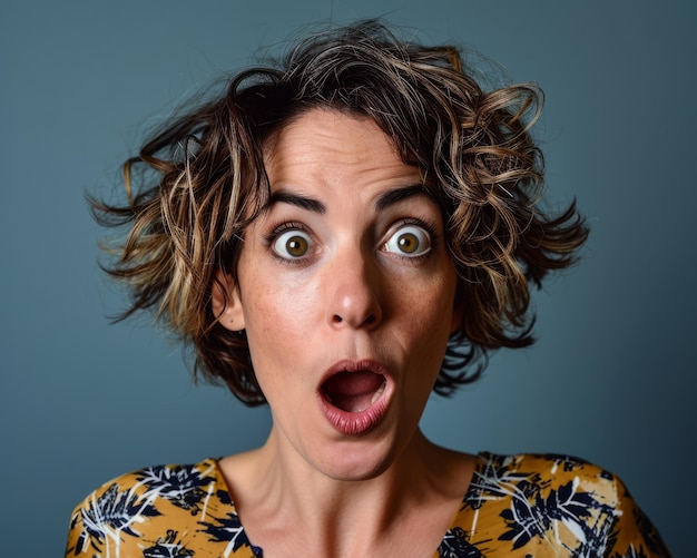 A woman with an open mouth and surprised expression