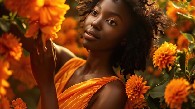 Foto una donna con un fiore d'arancia