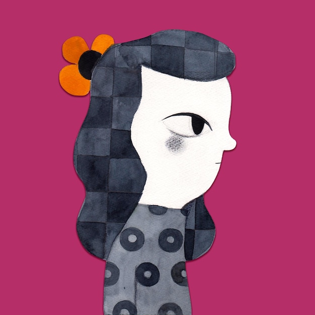 a woman with a orange flower
