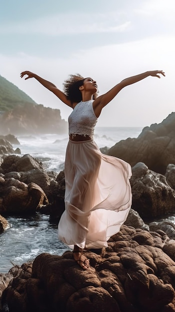 Woman with outstretched arms enjoying the wind