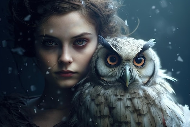 a woman with an owl