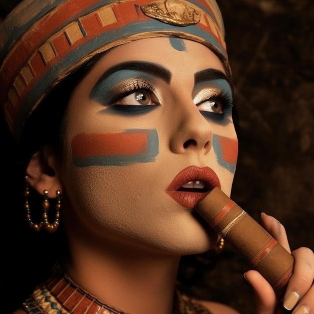 a woman with a painted face and a cigar in her mouth