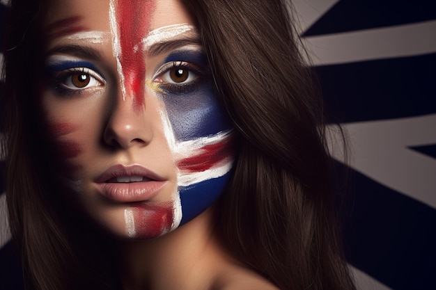 a woman with a painted face has the flag painted on her face