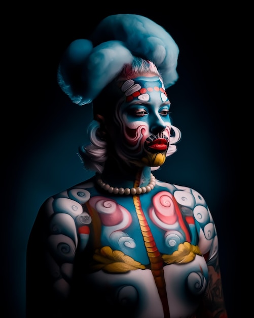 A woman with a painted face and a painted face