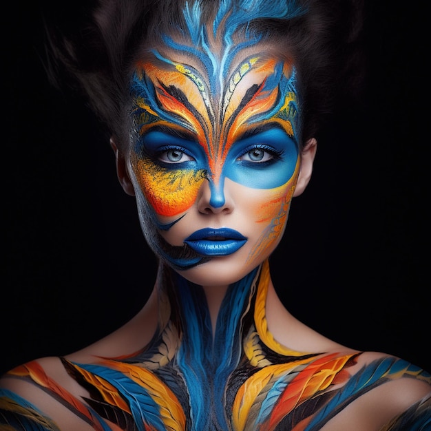 Premium AI Image | a woman with a painted face and the word quot blue ...