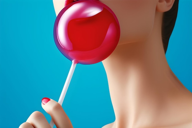 A woman with painted nails holding a lollipop