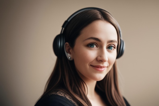 A woman with a pair of headphones on her head