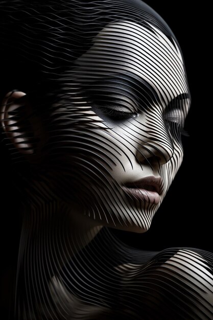 A woman with a pattern of lines on her face.