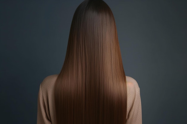 Woman with perfect straight hair rear view