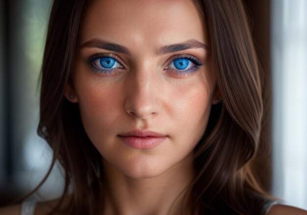 Photo a woman with piercing blue eyes