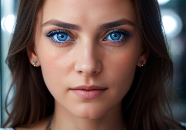 Photo a woman with piercing blue eyes