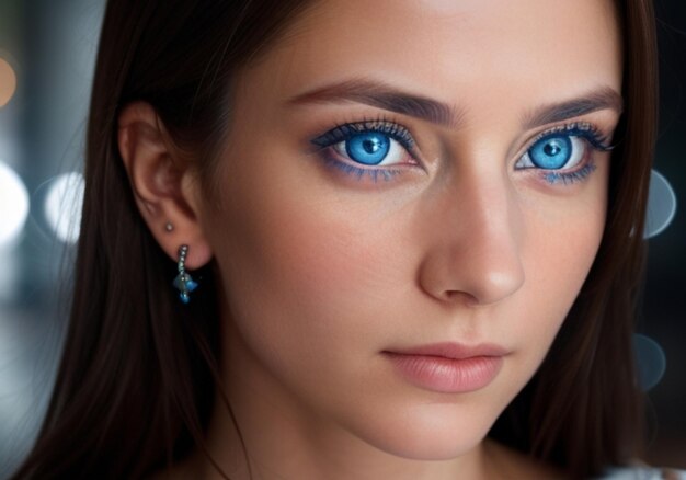 Photo a woman with piercing blue eyes