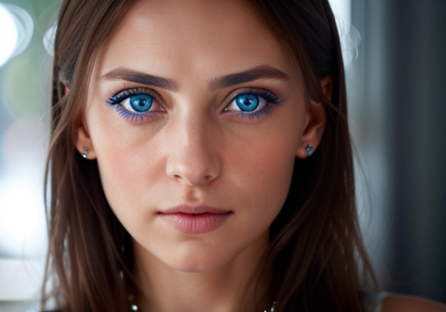 Photo a woman with piercing blue eyes