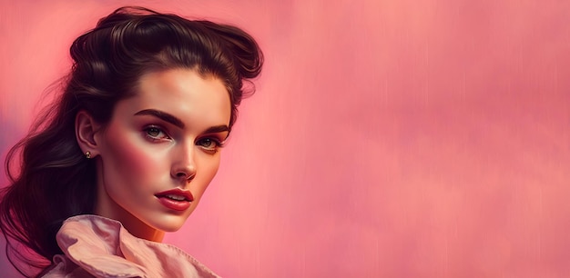 A woman with a pink background