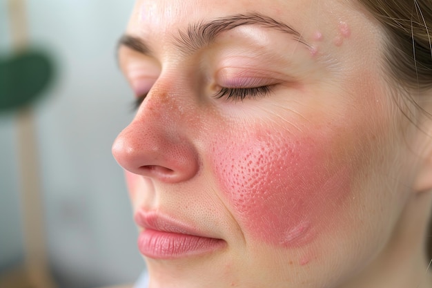 Photo a woman with pink cheeks and a pink lip gloss