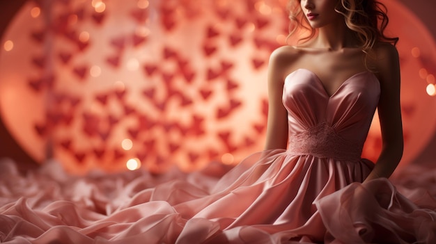 분홍색 드레스를 입은 여성은 여성 유방암에 대한 지원을 의미합니다.