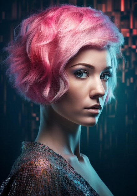 A woman with pink hair and a blue eye