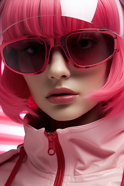 a woman with pink hair and pink sunglasses