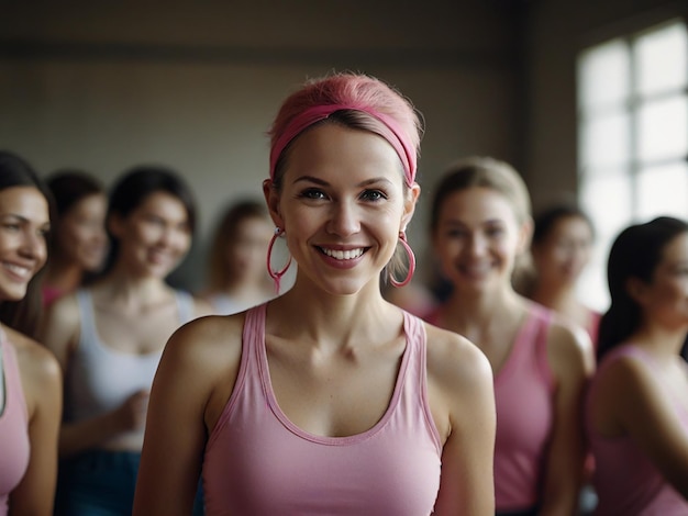 Photo a woman with pink hair wearing a pink tank top and pink hoop earrings