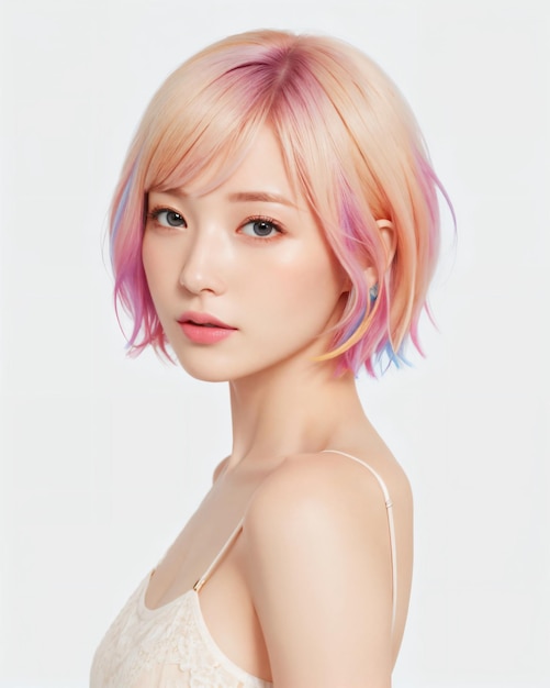 A woman with pink hair with a short bob hairstyle