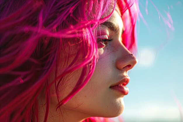 Woman with pink hair