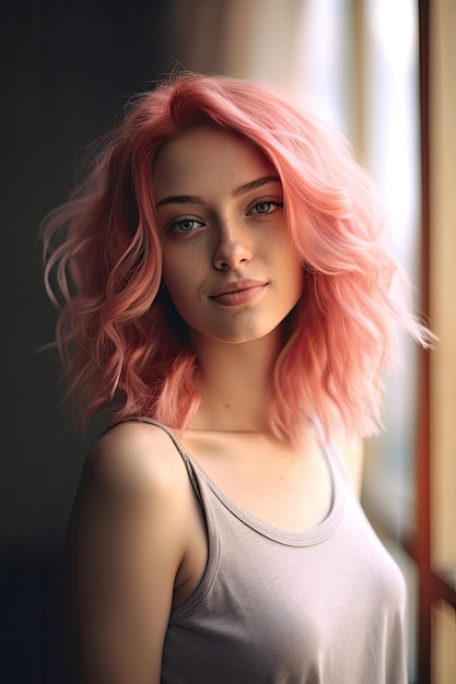 a woman with pink hair