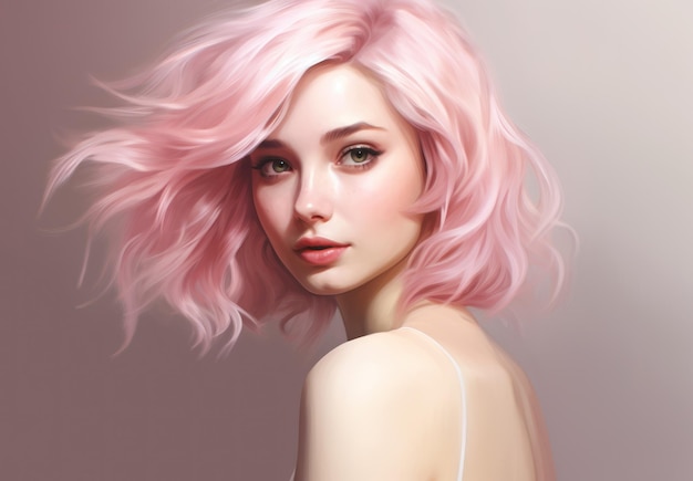 a woman with pink hair