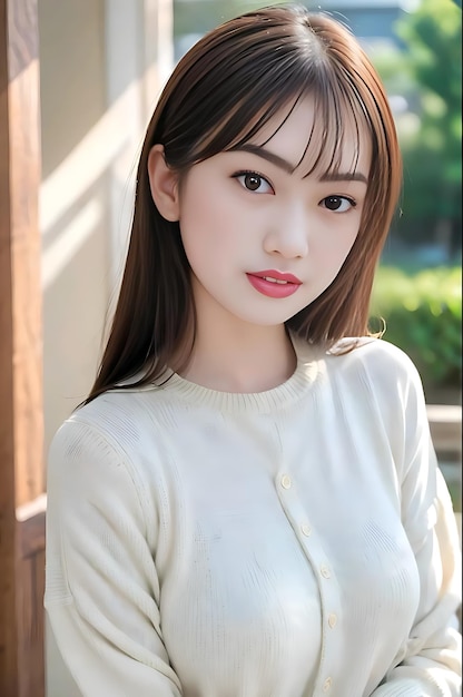 Photo a woman with a pink lip and a white top