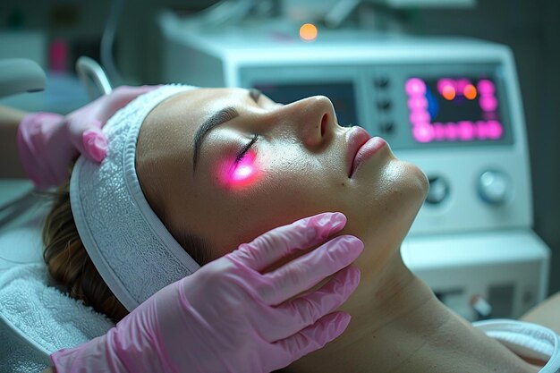 Photo a woman with a pink mask on her face