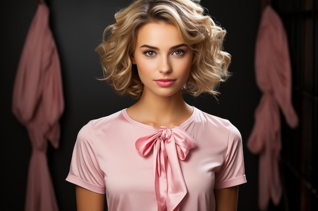 Woman with a pink ribbon on her t shirt