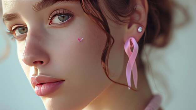 Woman With Pink Ribbon on Nose