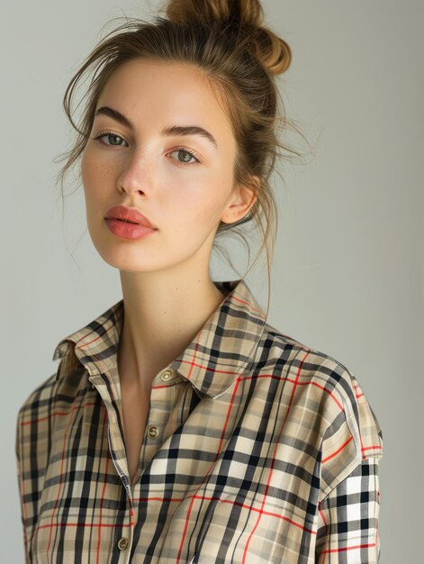 woman with a plaid shirt