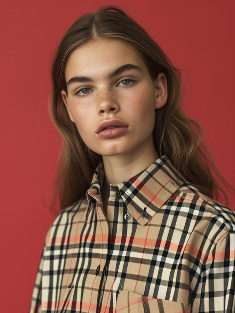 woman with a plaid shirt