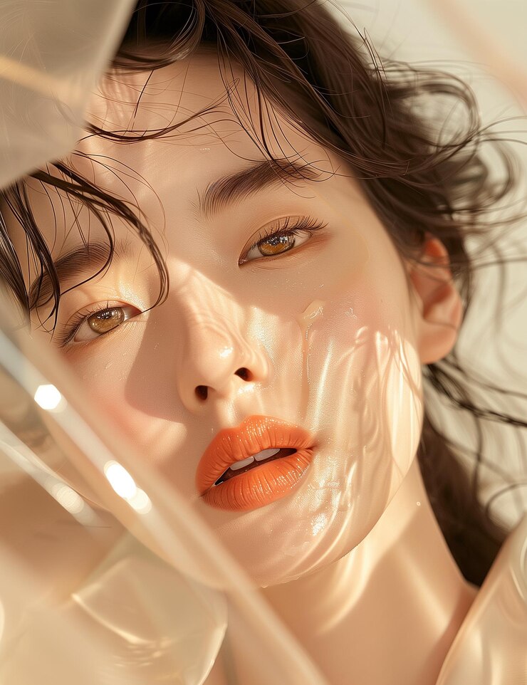 a woman with a plastic mask on her face is covered in plastic