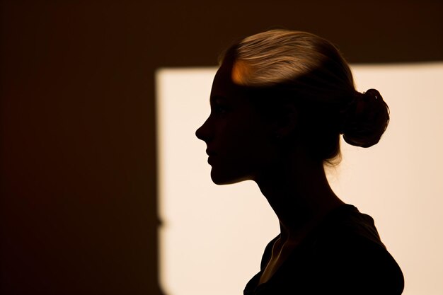 Photo a woman with a ponytail in a dark room