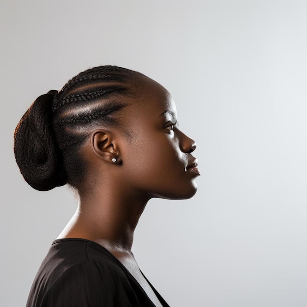 Photo a woman with a ponytail and a white background