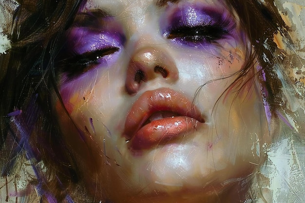 a woman with purple eyes and a purple eye shadow