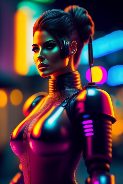 Photo a woman with purple hair and a futuristic outfit