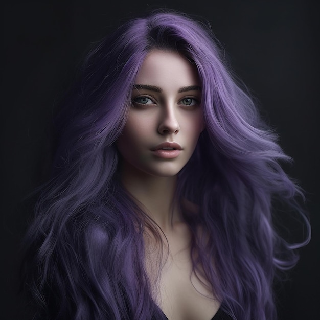 a woman with purple hair and a purple hair with a purple hairline