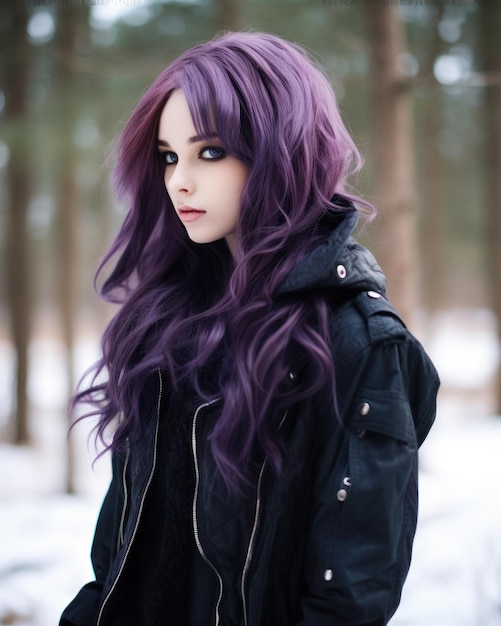 a woman with purple hair