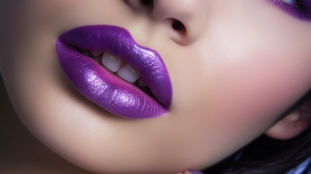 A woman with a purple lip gloss