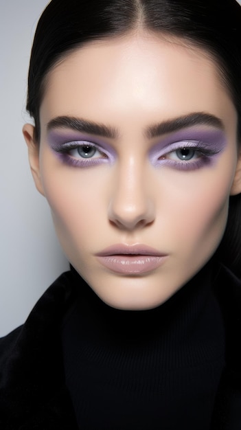 Женщина в фиолетовом макияже и черном пальто